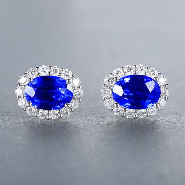 14k Gold 3.19 Ctw Natural Sapphire & Diamond Earrings: Ref:230978257 // gold content:14k gold // main gemstone:sapphire // shape:oval // carat weight:2. 63ct // color:royal blue // treatment:natural // // adjacent gemstone 2 : diamond // number of