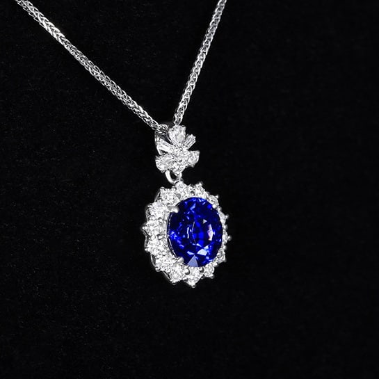 14k Gold 1.98 Ctw Natural Sapphire & Diamond Pendant( Without Chain ) - 2