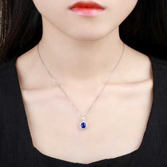 14k Gold 1.98 Ctw Natural Sapphire & Diamond Pendant( Without Chain ) - 5