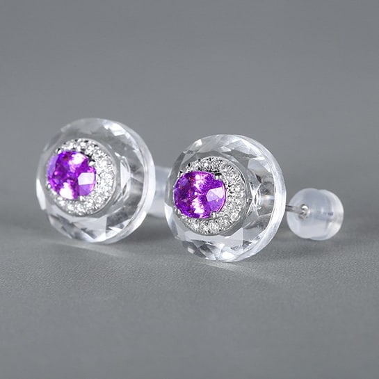14k Gold 2.10 Ctw Natural Sapphire & Diamond Earrings: Ref:230978264 // gold content:14k gold // main gemstone:sapphire // shape:oval // carat weight:1. 76ct // color:purple // treatment:natural // // adjacent gemstone 2 : diamond // number of