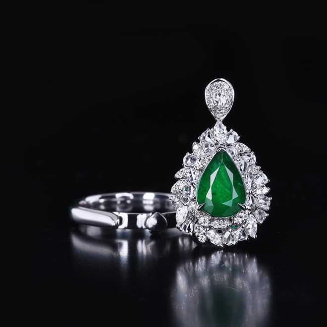 14k Gold 2.44 Ctw Vivid Green Natural Emerald & Diamond Ring/pendant( Without Chain ) (1 of 6)