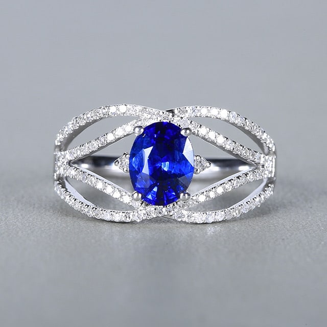 14k Gold 1.52 Ctw Natural Sapphire & Diamond Ring: Ref:230978305 // gold content:14k gold // ring size:7. 25us // // main gemstone:sapphire // shape:oval // carat weight:1. 18ct // color:royal blue // treatment:natural // // adjacent gemstone 2 :