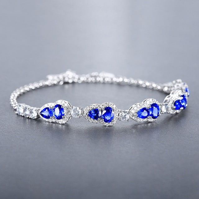14k Gold 3.47 Ctw Natural Sapphire & Diamond Bracelet - 2