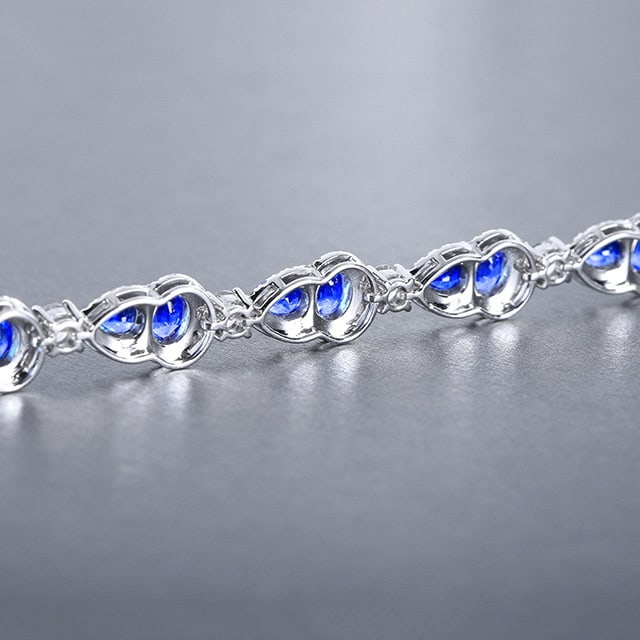 14k Gold 3.47 Ctw Natural Sapphire & Diamond Bracelet - 3