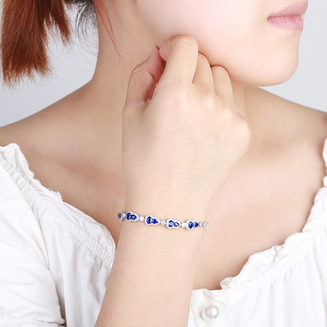 14k Gold 3.47 Ctw Natural Sapphire & Diamond Bracelet - 4