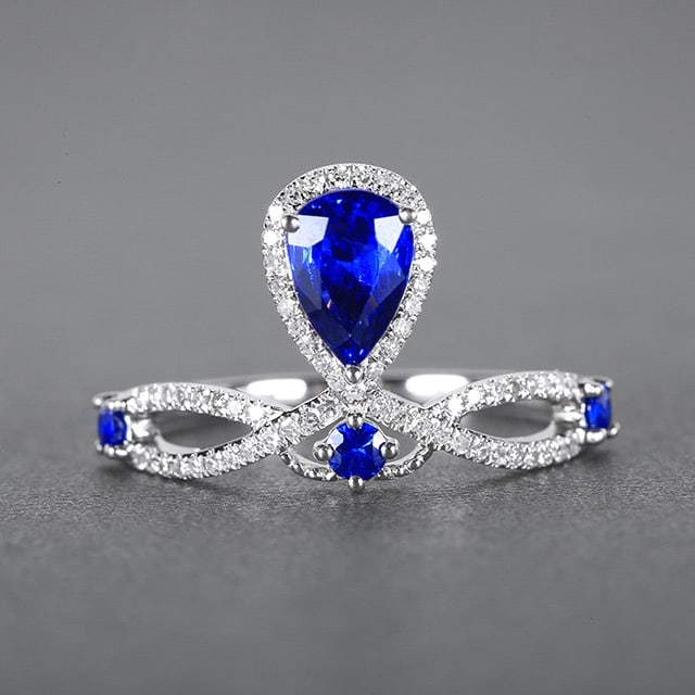 14k Gold 1.28 Ctw Natural Sapphire & Diamond Ring: Ref:230978307 // gold content:14k gold // ring size:7. 25us // // main gemstone:sapphire // shape:multiply // carat weight:1. 09ct // color:royal blue // treatment:natural // // adjacent gemstone