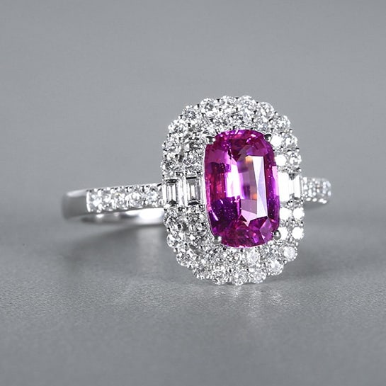 14k Gold 2.68 Ctw Natural Sapphire & Diamond Ring: Ref:230978315 // gold content:14k gold // ring size:7. 25us // // main gemstone:sapphire // shape:cushion // carat weight:2. 01ct // color:purple // treatment:natural // // adjacent gemstone 2 :