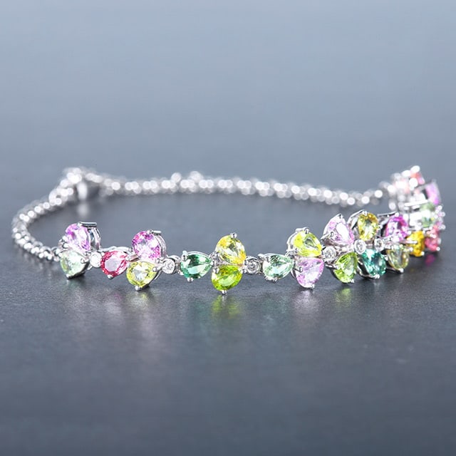 14k Gold 5.34 Ctw Natural Sapphire & Chrysoberyl & Diamond Bracelet - 3