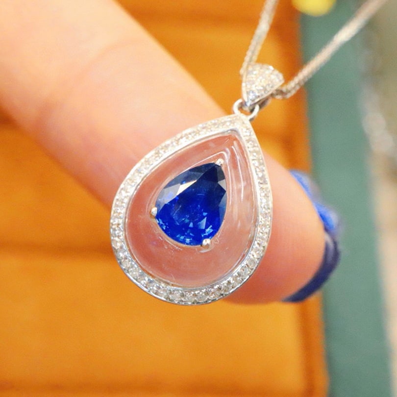 14k Gold 1.07 Ctw Natural Sapphire & Diamond Pendant( Without Chain ) - 2