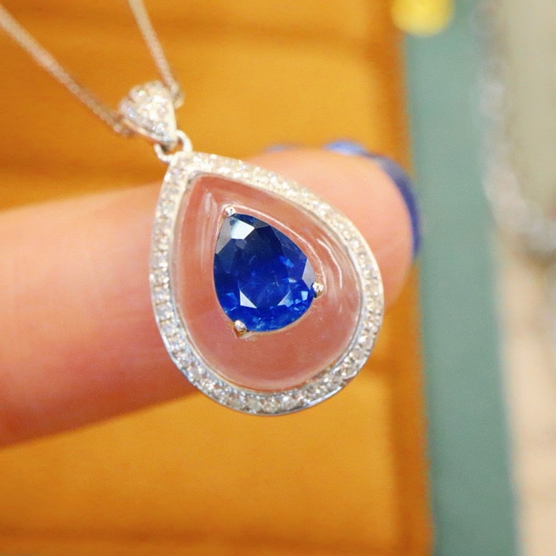 14k Gold 1.07 Ctw Natural Sapphire & Diamond Pendant( Without Chain ) - 3