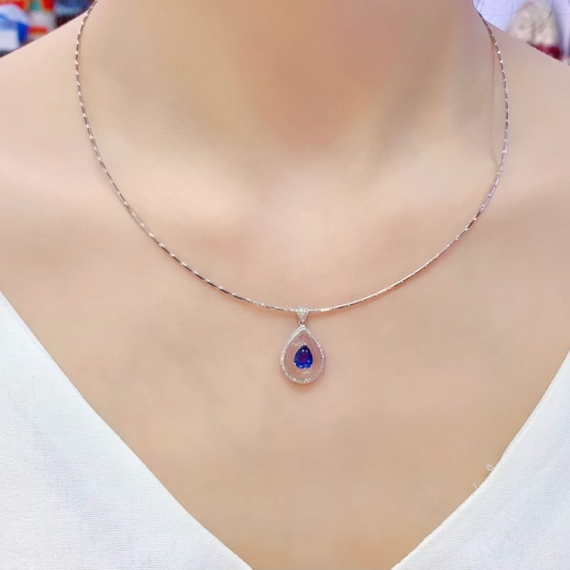 14k Gold 1.07 Ctw Natural Sapphire & Diamond Pendant( Without Chain ) - 5