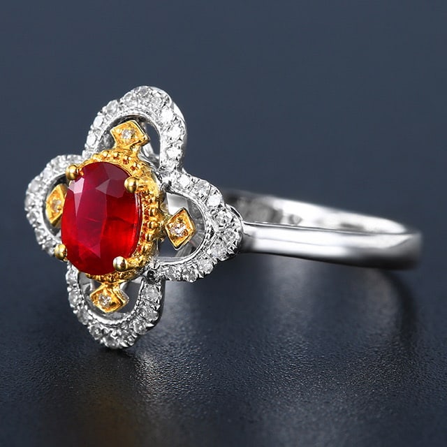 14k Gold 0.75 Ctw Natural Ruby & Diamond Ring - 2