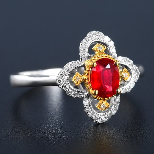 14k Gold 0.75 Ctw Natural Ruby & Diamond Ring - 3