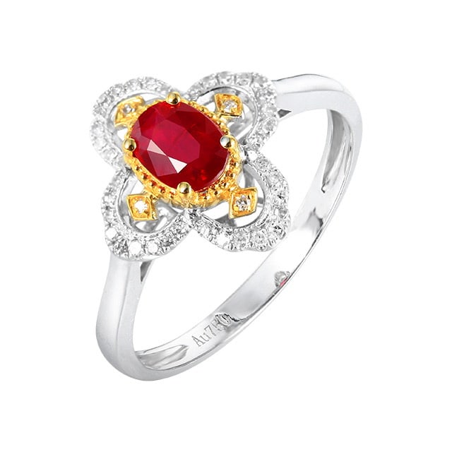 14k Gold 0.75 Ctw Natural Ruby & Diamond Ring - 5