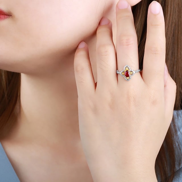 14k Gold 0.75 Ctw Natural Ruby & Diamond Ring - 6