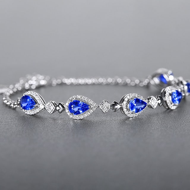 14k Gold 3.77 Ctw Natural Sapphire & Diamond Bracelet - 2