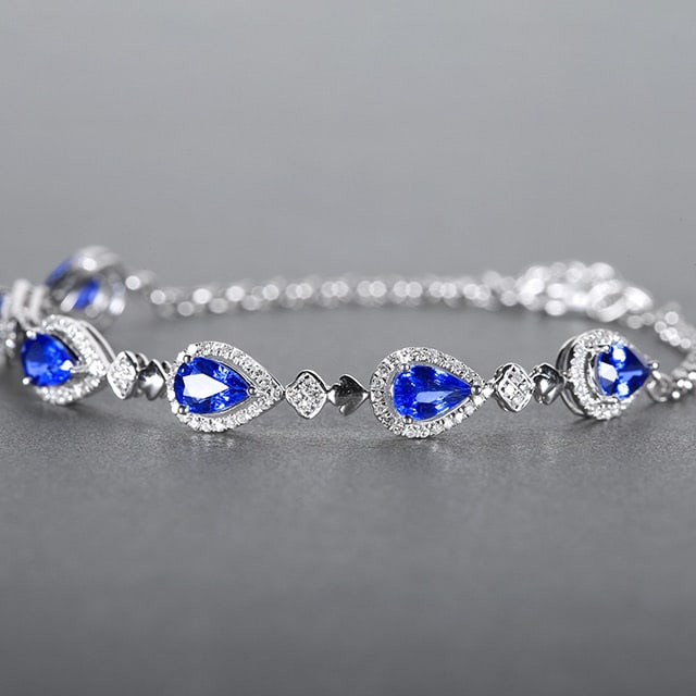 14k Gold 3.77 Ctw Natural Sapphire & Diamond Bracelet - 3