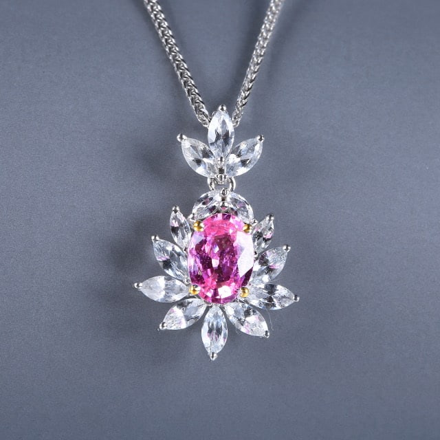 14k Gold 2.12 Ctw Natural Padparadscha Sapphire & Sapphire Pendant( Without Chain ): Ref:230978334 // gold content:14k gold // main gemstone:padparadscha sapphire // shape:oval // carat weight:1. 06ct // color:orangish pink // treatment:natural // // adjacent gemstone 2 : sapphire