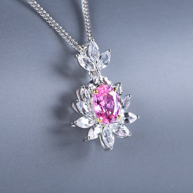 14k Gold 2.12 Ctw Natural Padparadscha Sapphire & Sapphire Pendant( Without Chain ) - 2