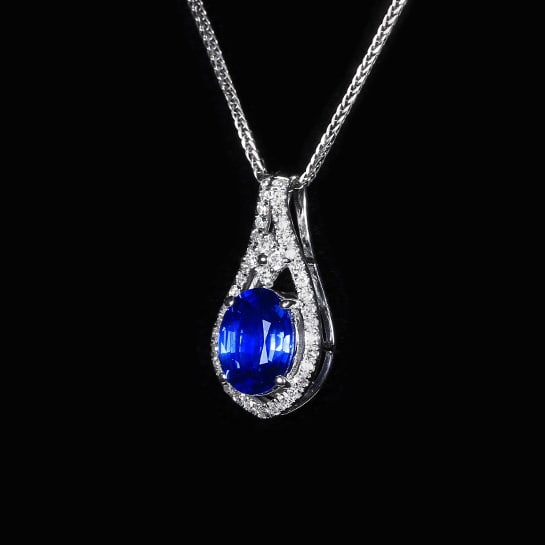 14k Gold 1.20 Ctw Natural Sapphire & Diamond Pendant( Without Chain ) - 2