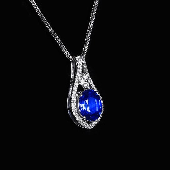14k Gold 1.20 Ctw Natural Sapphire & Diamond Pendant( Without Chain ) - 3