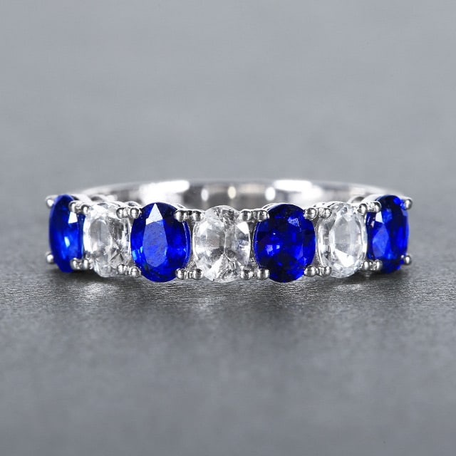 14k Gold 2.08 Ctw Natural Sapphire & Sapphire Ring: Ref:230978352 // gold content:14k gold // ring size:7. 25us // // main gemstone:sapphire // shape:oval // carat weight:1. 3ct // color:royal blue // treatment:natural // // adjacent gemstone 2 :