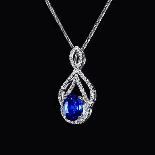 14k Gold 1.22 Ctw Natural Sapphire & Diamond Pendant( Without Chain ) - 2