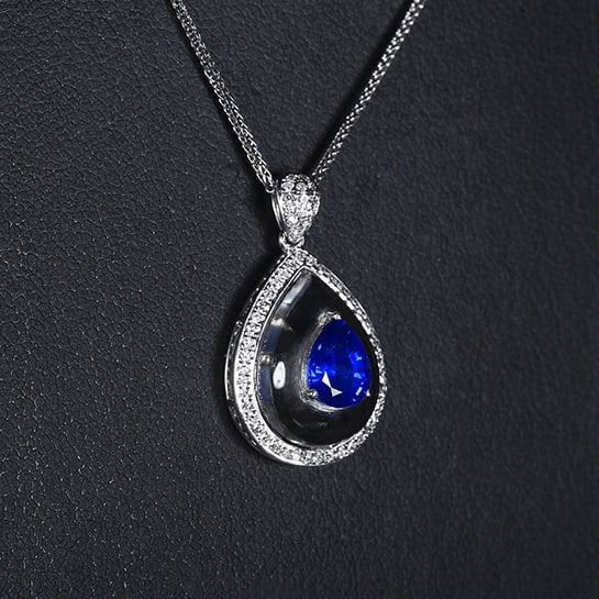 14k Gold 1.07 Ctw Natural Sapphire & Diamond Pendant( Without Chain ) - 2