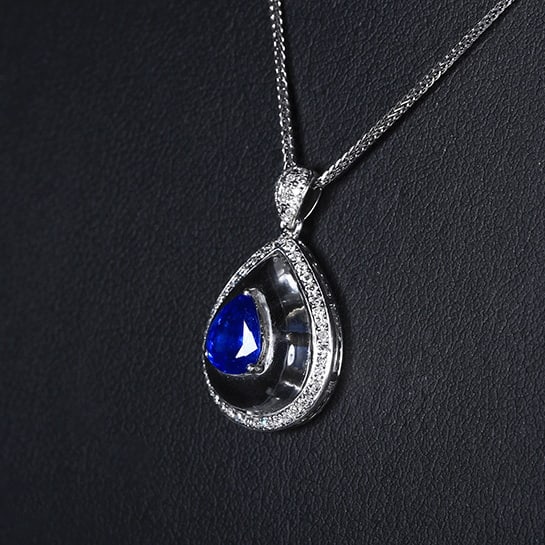 14k Gold 1.07 Ctw Natural Sapphire & Diamond Pendant( Without Chain ) - 3