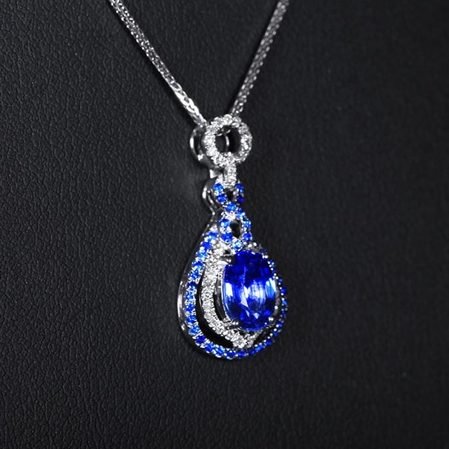 14k Gold 1.22 Ctw Natural Sapphire & Diamond Pendant( Without Chain ) - 2