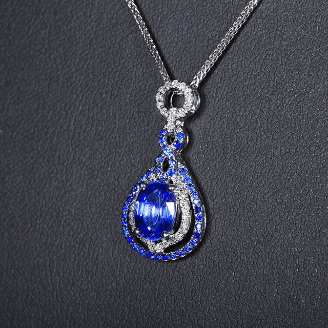 14k Gold 1.22 Ctw Natural Sapphire & Diamond Pendant( Without Chain ) - 3