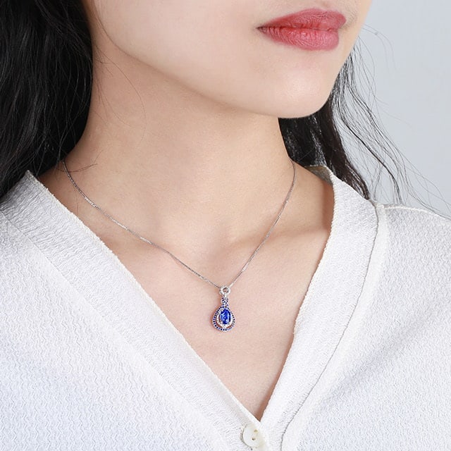 14k Gold 1.22 Ctw Natural Sapphire & Diamond Pendant( Without Chain ) - 6