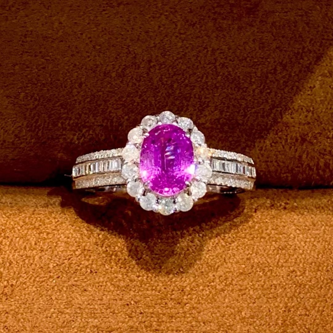 14k Gold 1.25 Ct Natural Sapphire & Diamond Ring: Ref:230978392 // gold content:14k gold // ring size:7. 25us // // main gemstone:sapphire // shape:oval // carat weight:1. 25ct // color:purple // treatment:natural // // adjacent gemstone 2 :