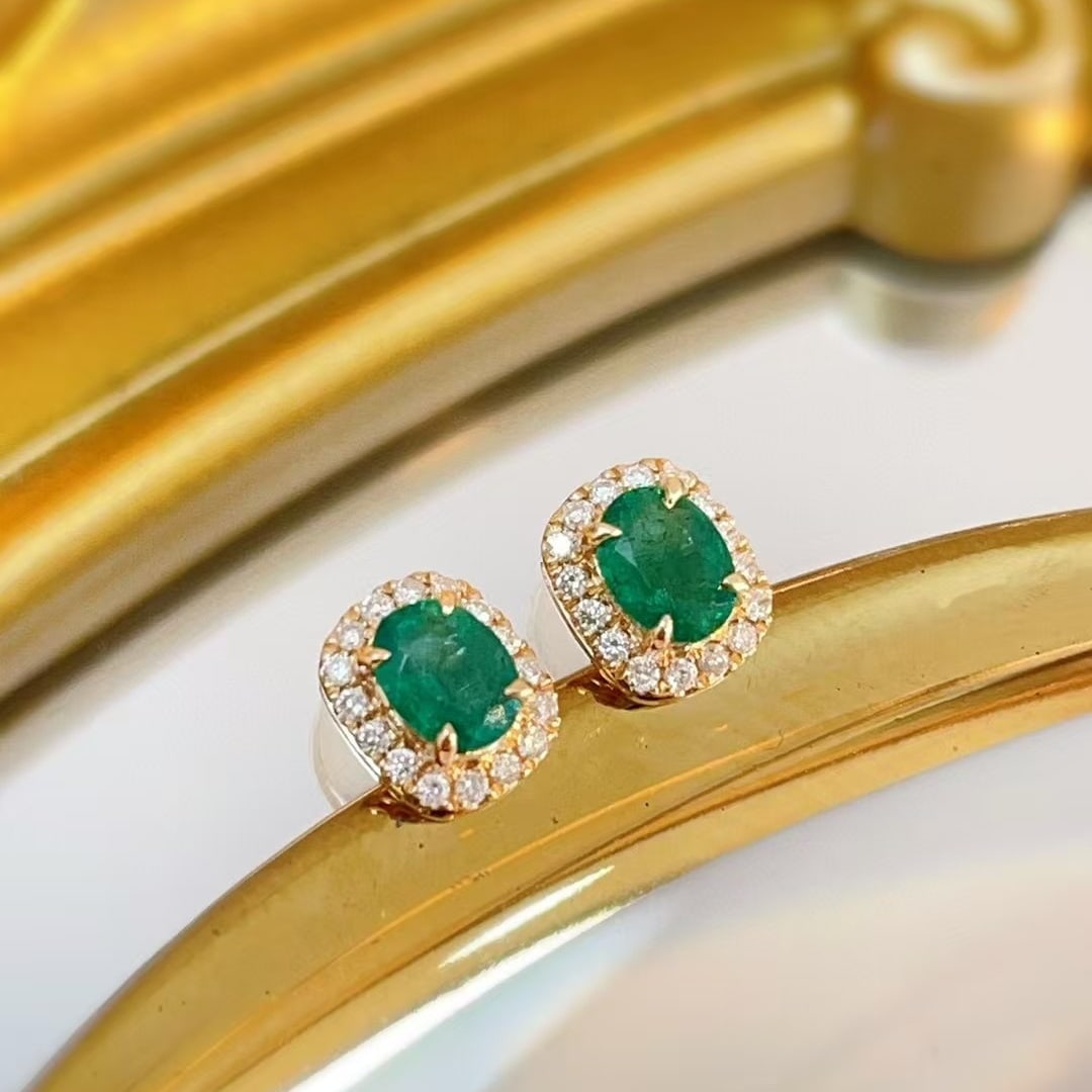 14k Gold 0.42 Ctw Natural Emerald & Diamond Earrings - 3
