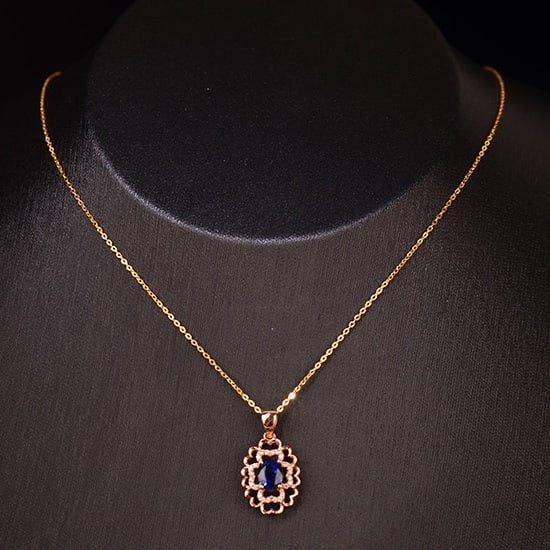 14k Gold 1.10 Ct Natural Sapphire & Diamond Pendant( Without Chain ) - 5