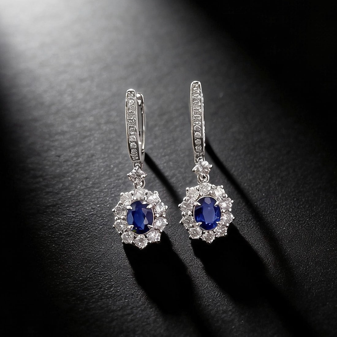 18k Gold 1.70 Ctw Vivid Blue Natural Sapphire & Diamond Earrings - 3