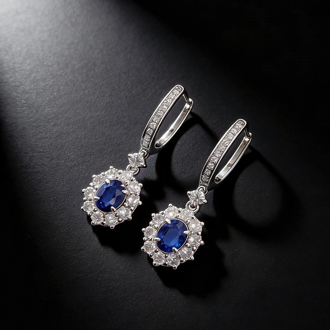 18k Gold 1.70 Ctw Vivid Blue Natural Sapphire & Diamond Earrings - 4