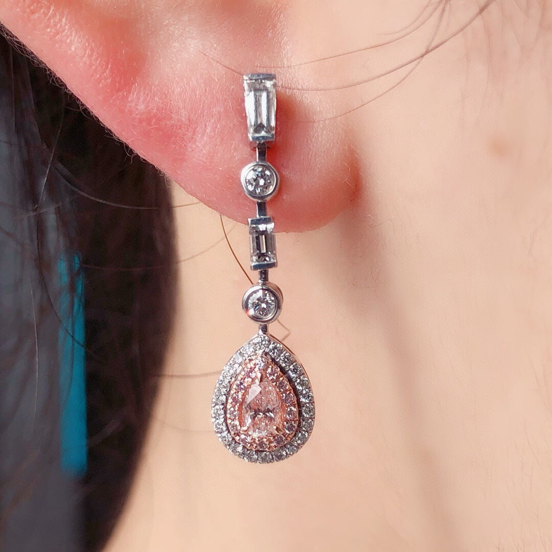 18k Gold 1.27 Ctw Natural Pink Diamond & Diamond Earrings - 5