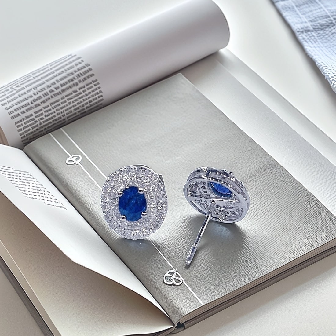 18k Gold 1.28 Ctw Natural Sapphire & Diamond Earrings - 2