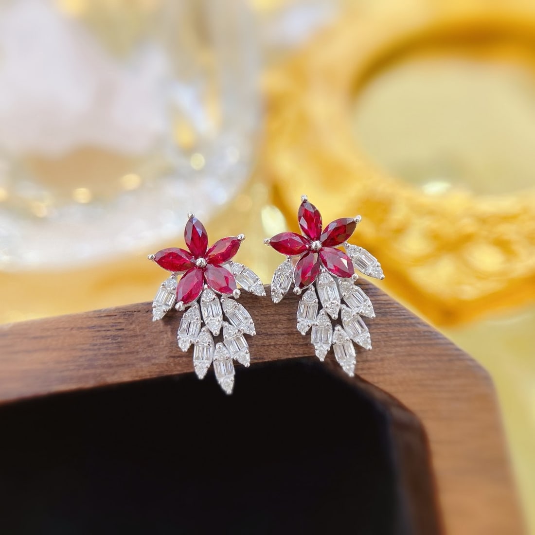 18k Gold 1.28 Ctw Vivid Red Natural Ruby & Diamond Earrings - 3
