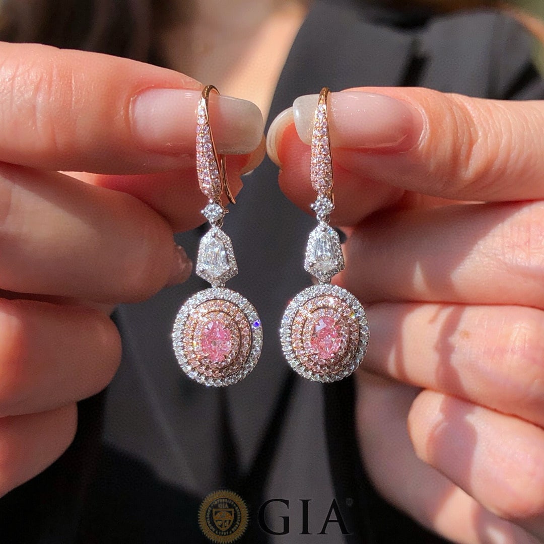 Gia Certified 18k Gold 1.95 Ctw Natural Pink Diamond & Diamond Earrings - 4
