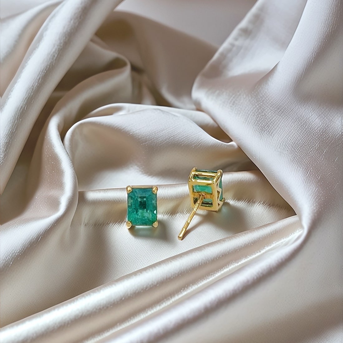 18k Gold 0.36 Ct Natural Emerald Earrings - 2