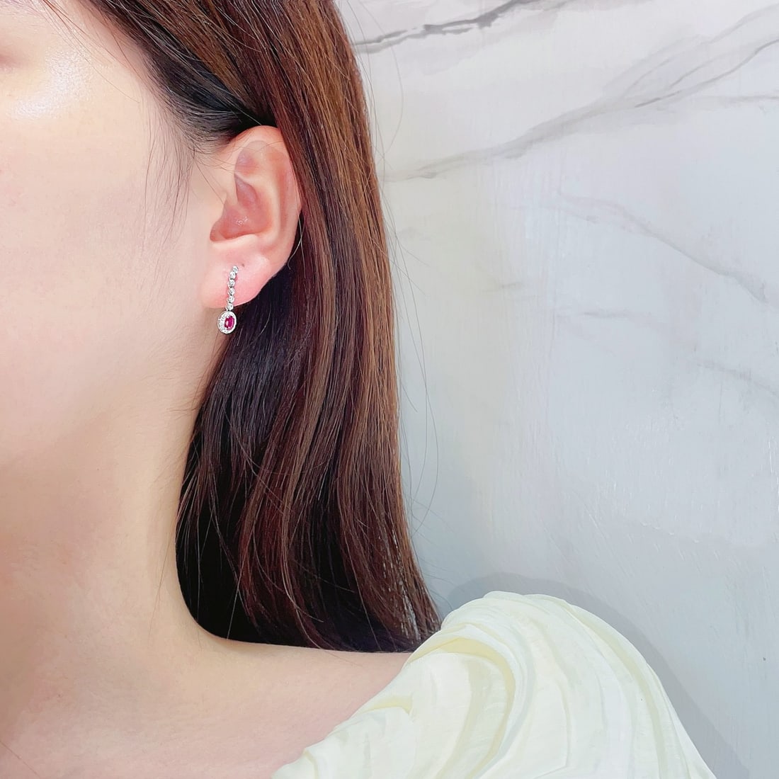 18k Gold 0.88 Ctw Natural Ruby & Diamond Earrings - 2