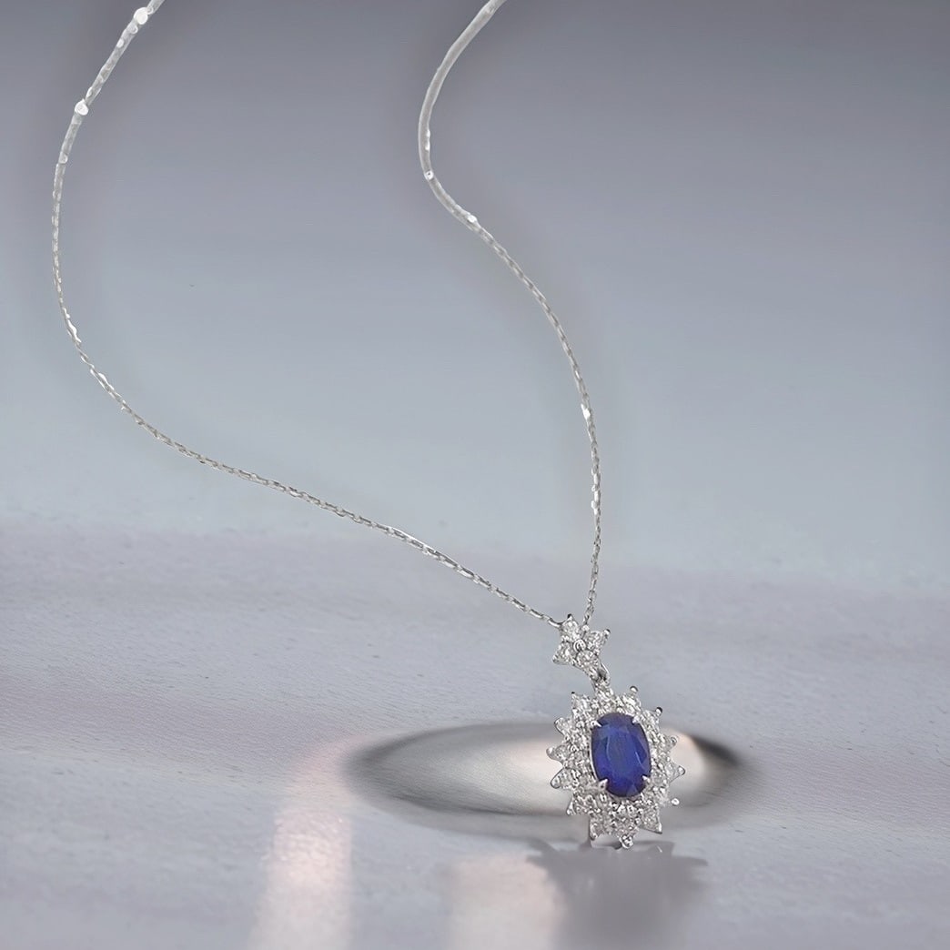 18k Gold 1.19 Ctw Natural Sapphire & Diamond Necklace - 2