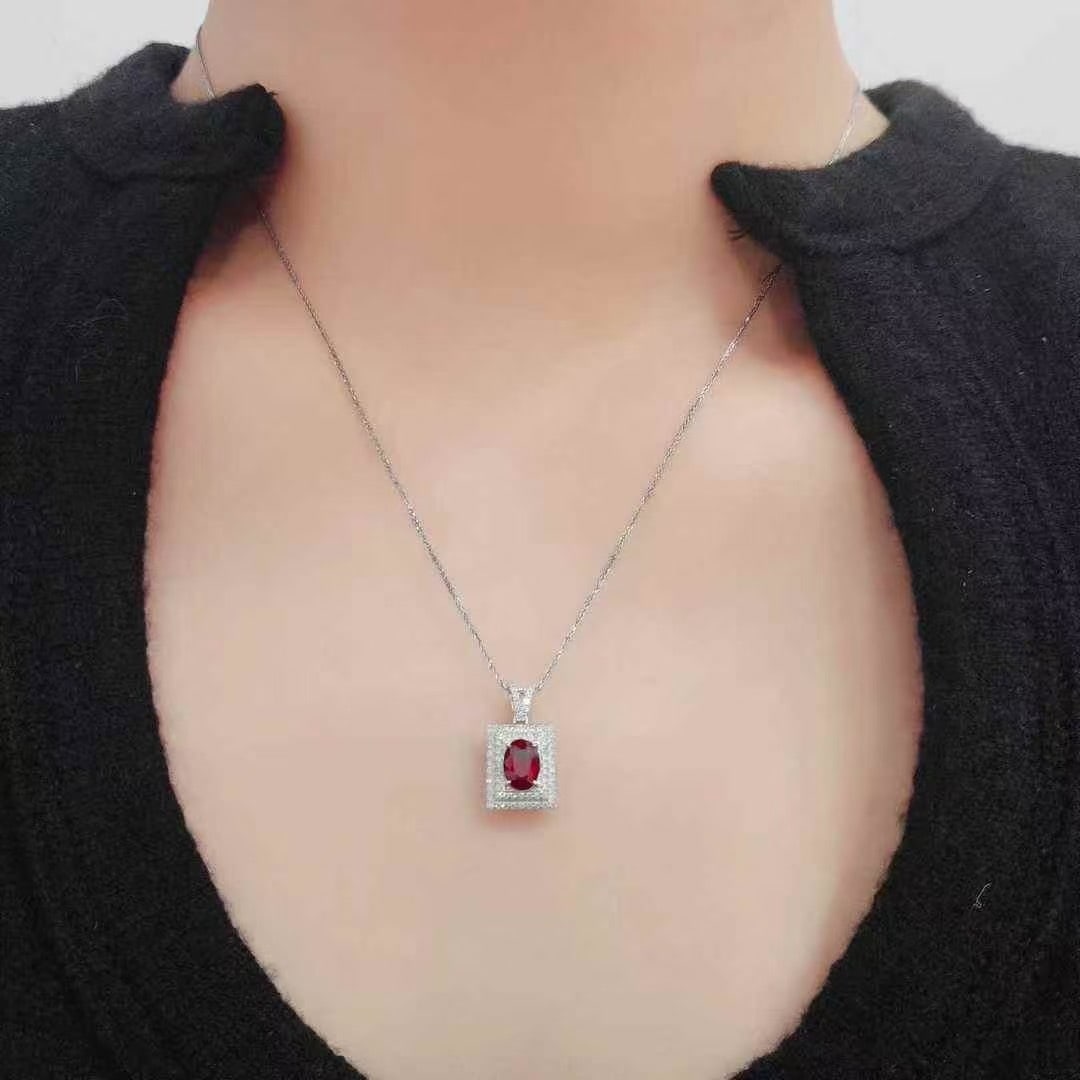 14k Gold 1.49 Ctw Natural Ruby & Diamond Pendant( Without Chain ) - 2