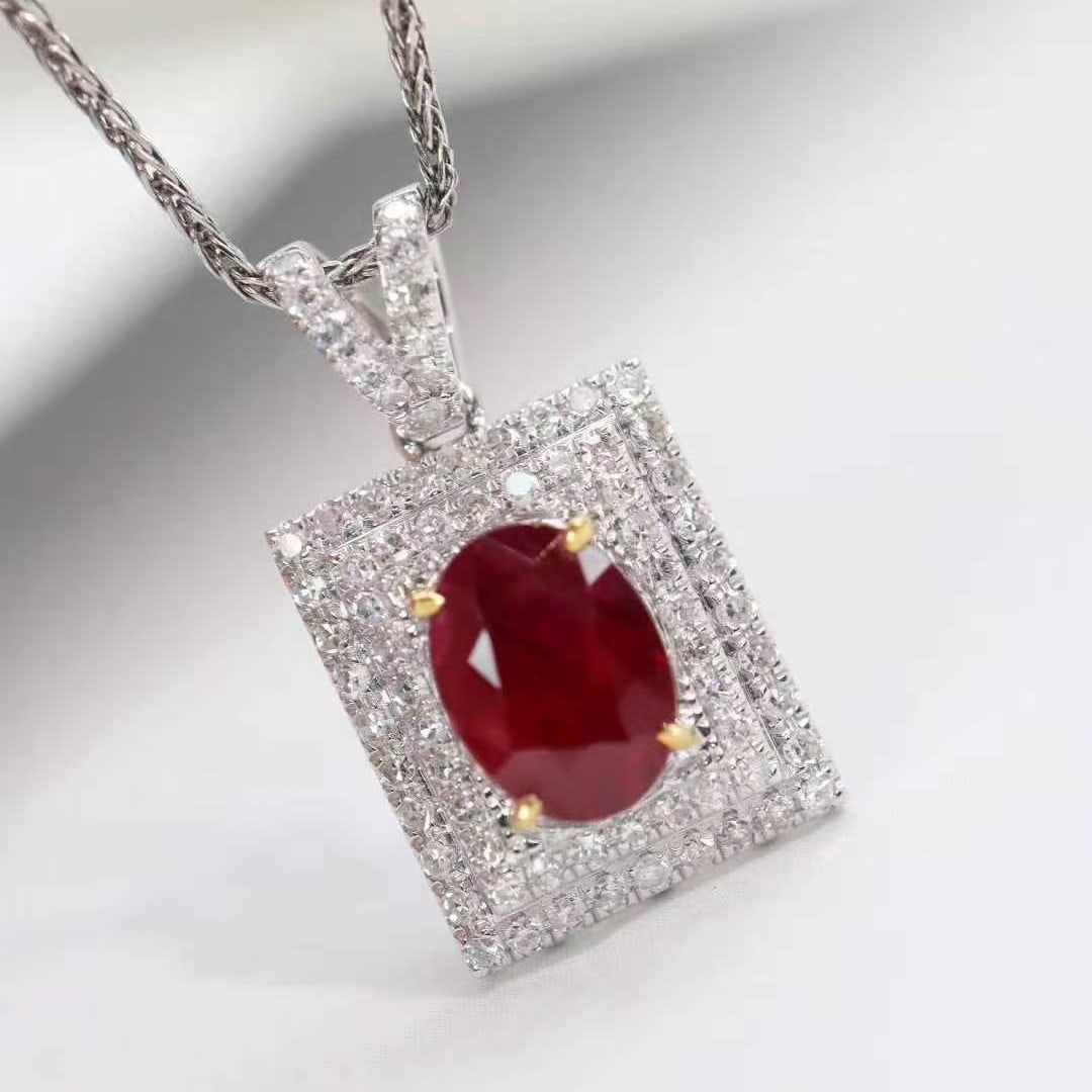 14k Gold 1.49 Ctw Natural Ruby & Diamond Pendant( Without Chain ) - 3