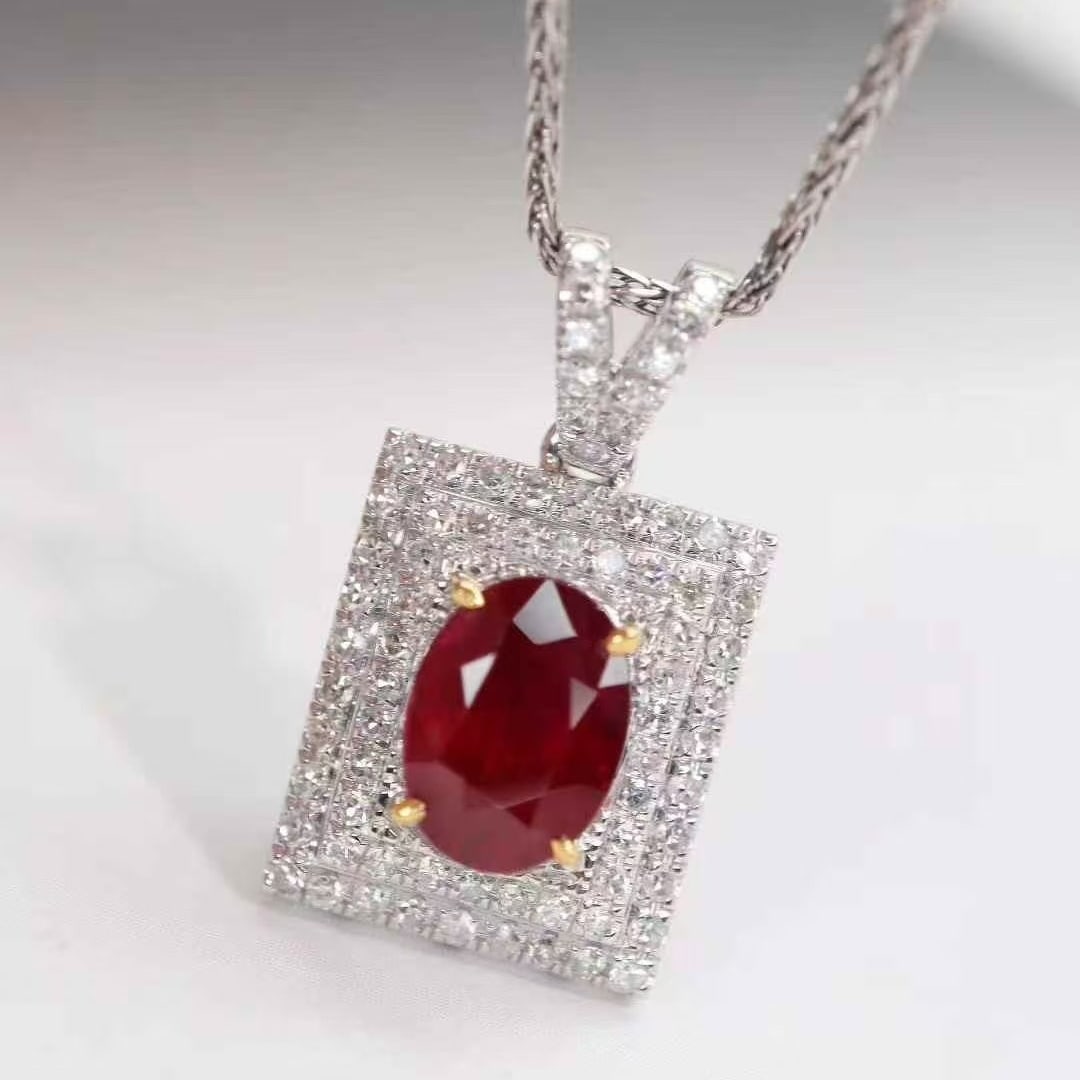 14k Gold 1.49 Ctw Natural Ruby & Diamond Pendant( Without Chain ) - 4