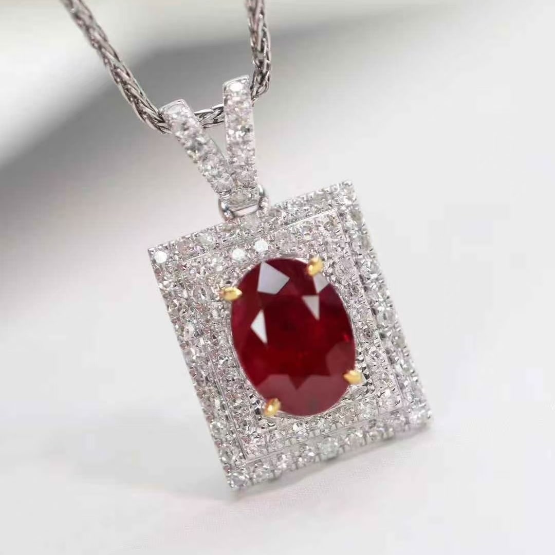 14k Gold 1.49 Ctw Natural Ruby & Diamond Pendant( Without Chain ) - 5
