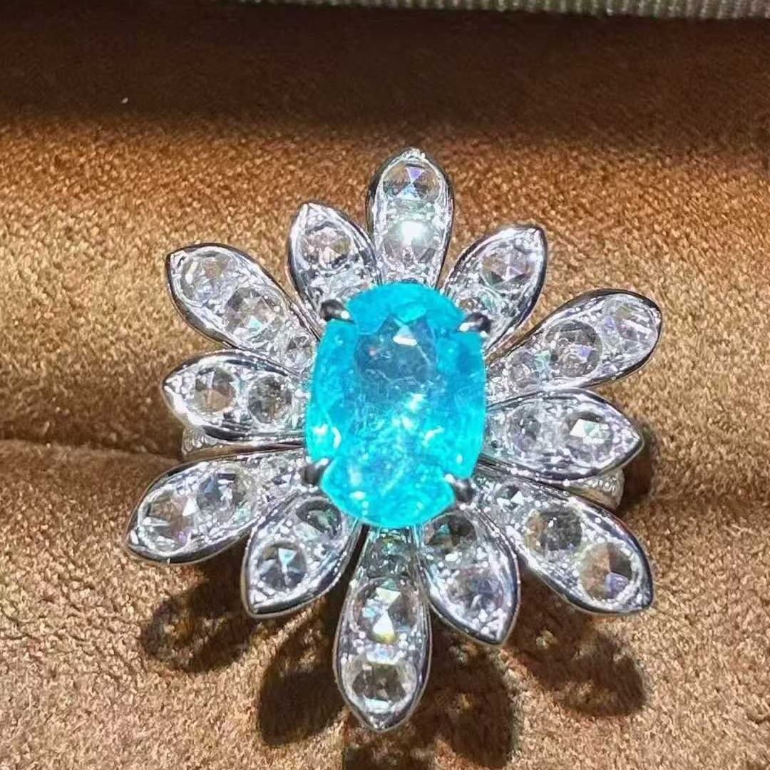 14k Gold 2.31 Ctw Natural Paraiba Tourmaline & Diamond Ring - 3