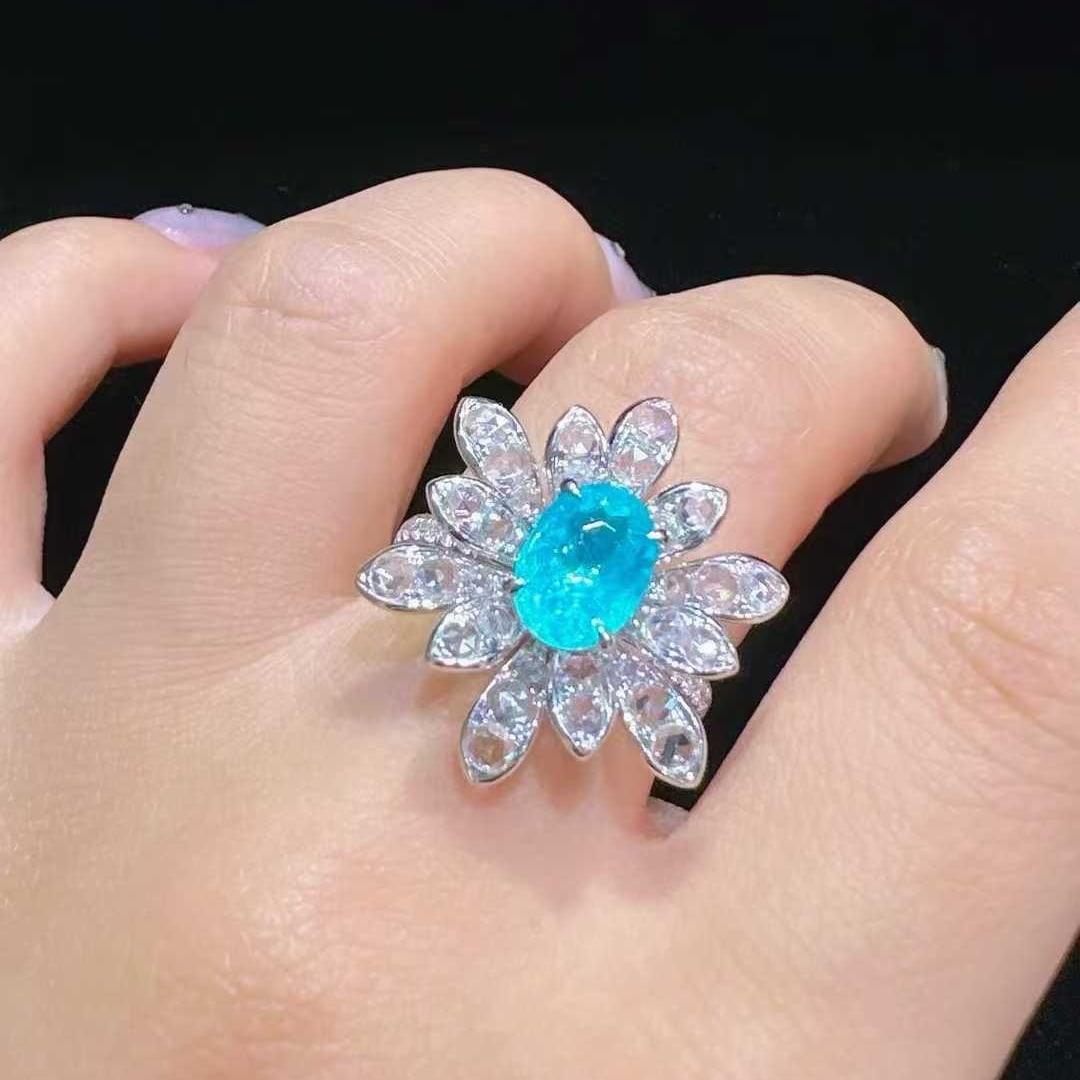 14k Gold 2.31 Ctw Natural Paraiba Tourmaline & Diamond Ring - 4